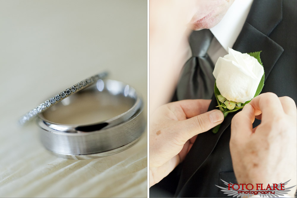 Wedding bands and boutonnière