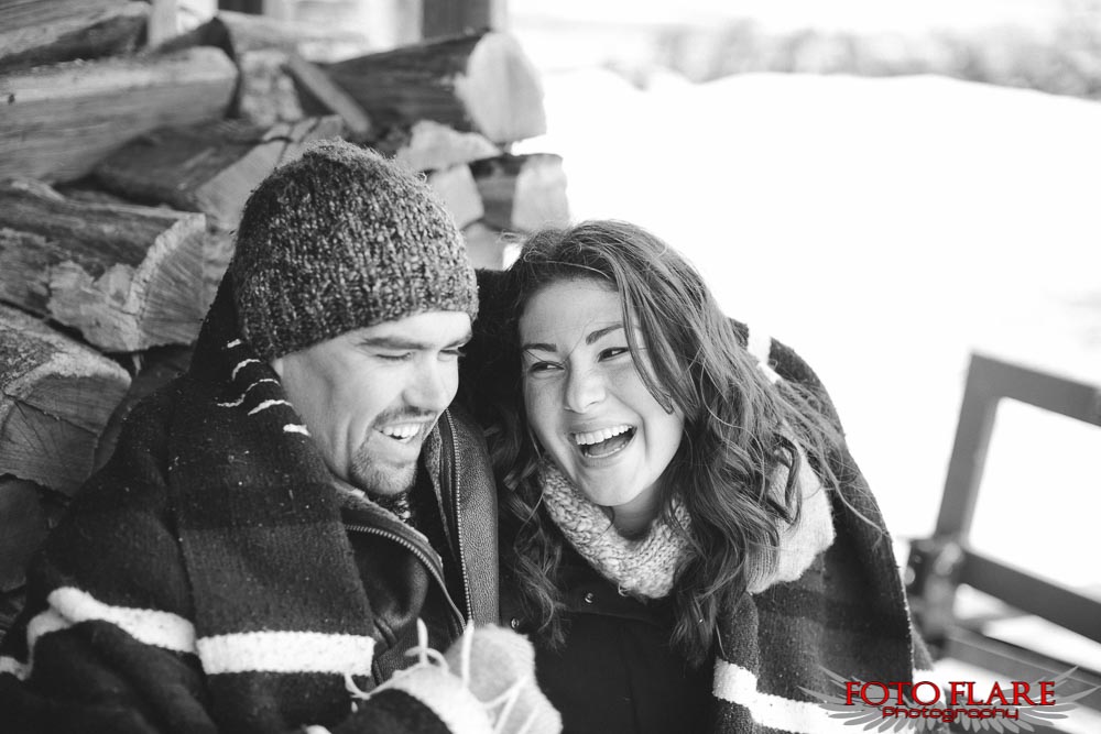 Couple laughing during engagement photos