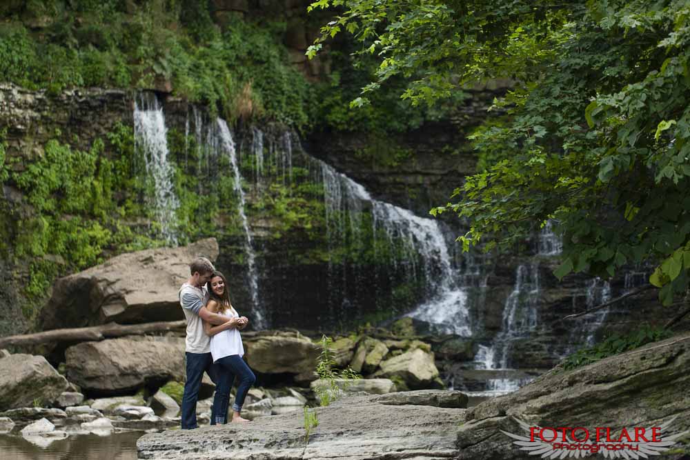 Engagement photo with waterfall