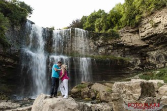 Engagement photo under Websters falls in Dundas