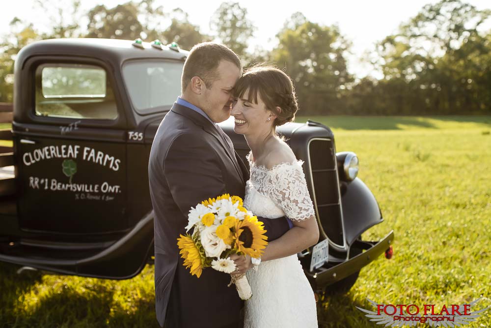 Bridal portraits with vintage ford truck in the country