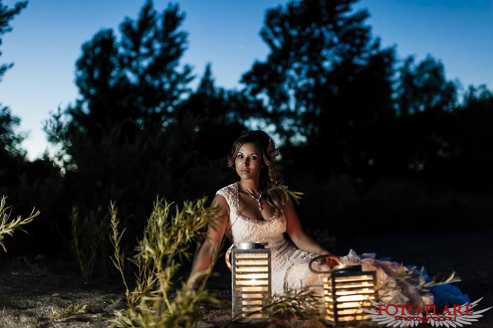 Bride surrounded by lanterns