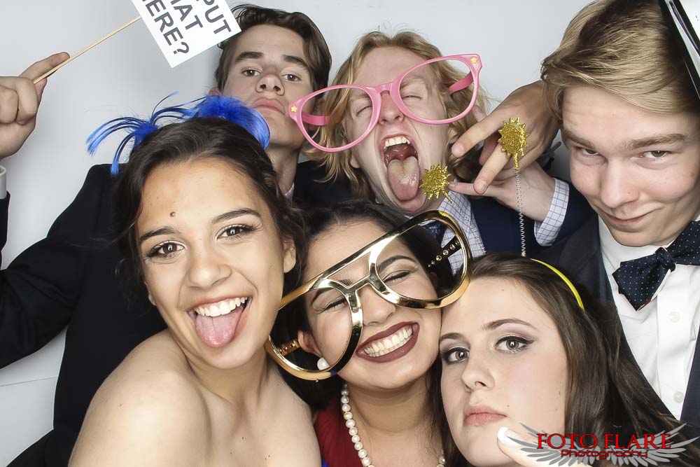 High school students in photo booth