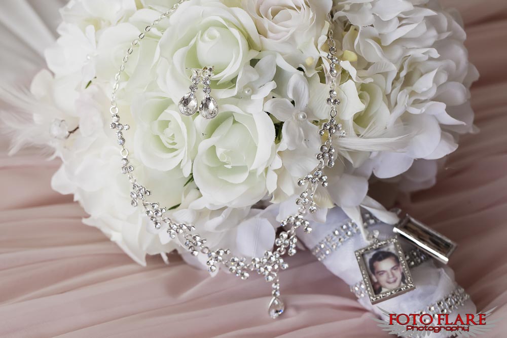 Bouquet of flowers with photo pendents