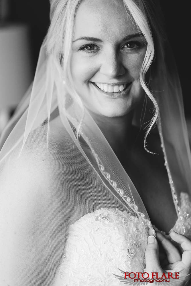 Black and white image of the bride