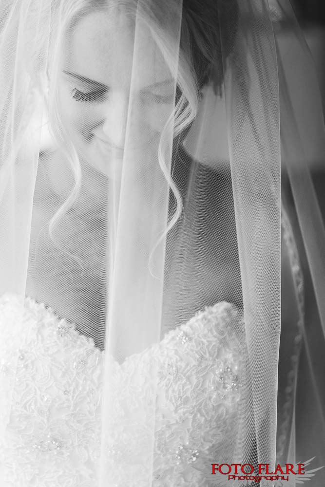 B&W photograph of the bride